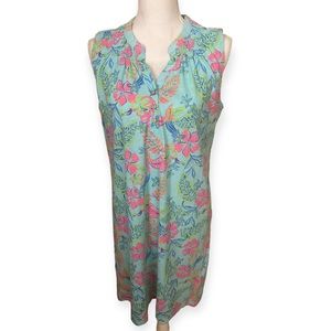 Caribbean Joe Tropical Floral Novelty Print Coastal Grandma Sleeveless Dress NWT